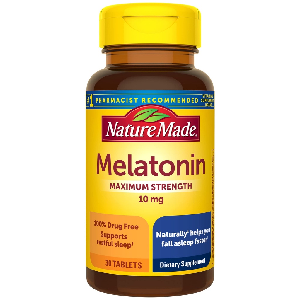 Natura Made Melatonin 10mg Extra Forza Compresse, Integratore alimentare per il sonno riposante, 30 Conte, 30 giorni di alimentazione