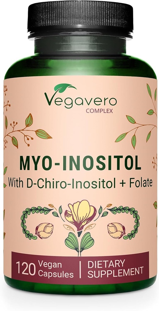 Vegavero Myo-Inositol & D-Chiro Inositol | bilanciamento dell'ormone & supporto ovarico | con Folate, Resveratrolo, CoQ10 | 40:1 Ratio | Lab-Tested | 120 Caps | Vegan