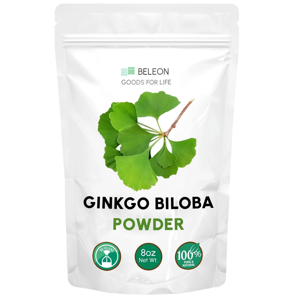 Ginkgo Biloba Polvere 8 oz - Pure Natural Supplement, Supporto per il cervello, Allerta mentale, Filler Free