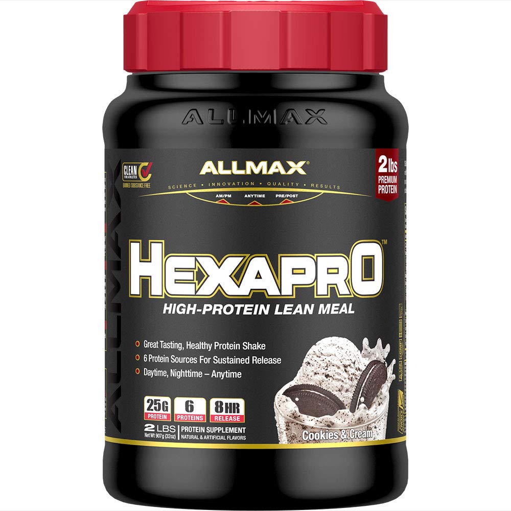 ALLMAX HEXAPRO, Cookies & Cream - 2 lb - 25 Grammi di Proteine Per Serving - 8-Hour Sostenute Release - Zero Sugar - 21 Serve