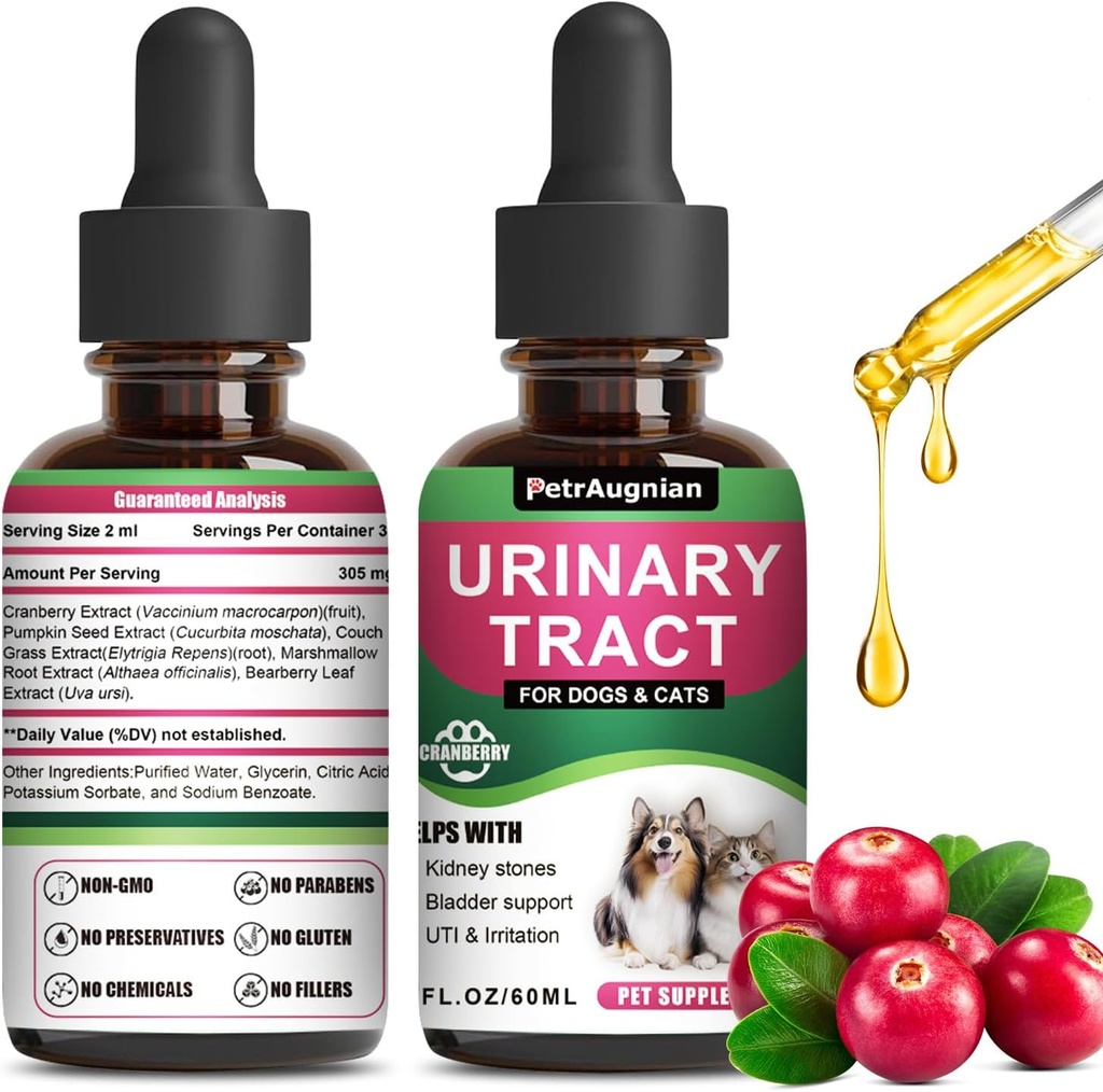 Gocce di trattamento dell'infezione del tratto urinario del gatto e del cane con la medicina UTI naturale di mirtillo e UTI - Supporta la vescica+Kidney - Best Prevention Incontinence & Bladder Stones -Supplement Renal Health Care Vitamins