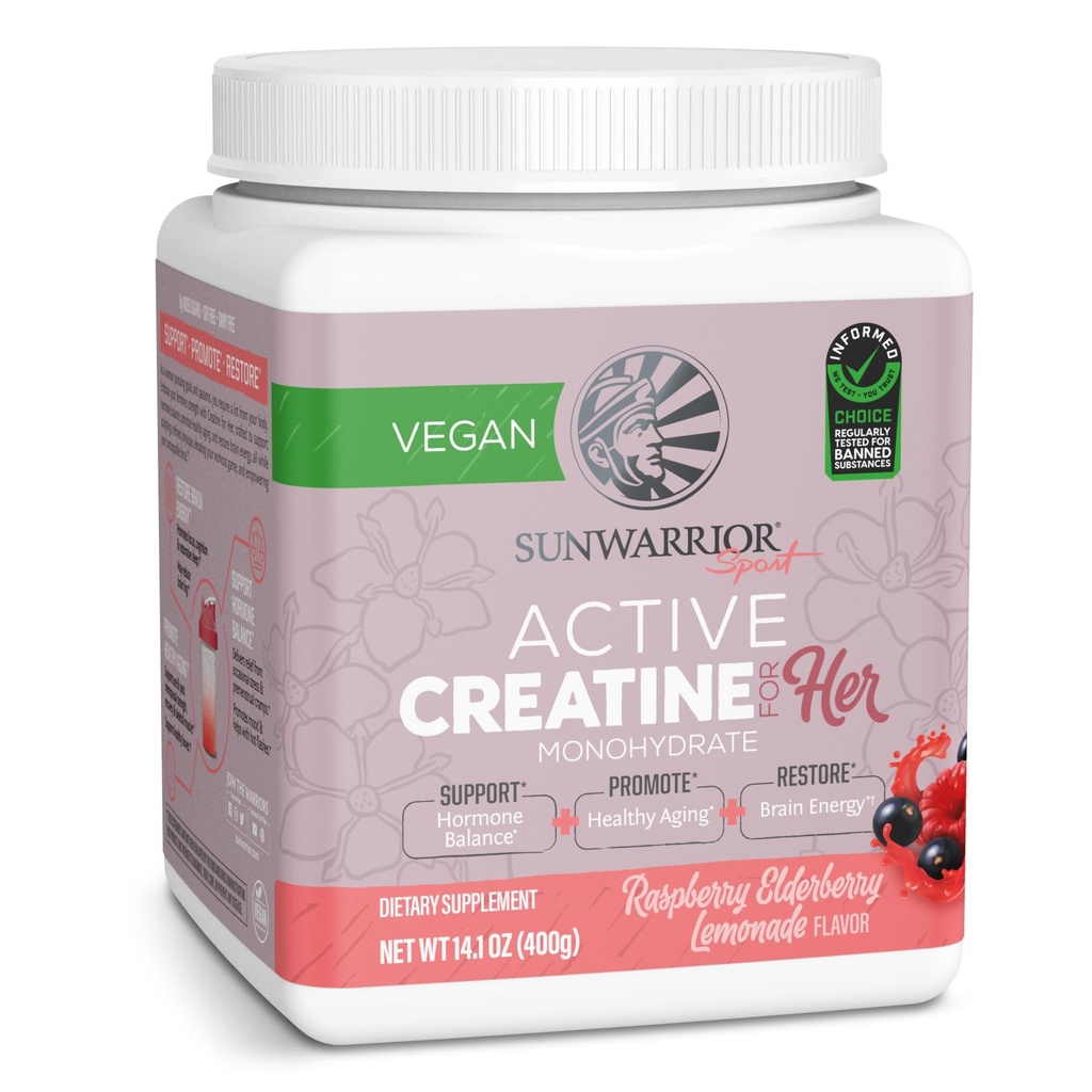 Sunwarrior Creatina per le donne Monoidrato polvere Micronized Pre Workout Recovery Supplement Support Muscle Building Strength Training Cognition | Vegan and Easily Mixes 50 Servings, Raspberry Lemonade