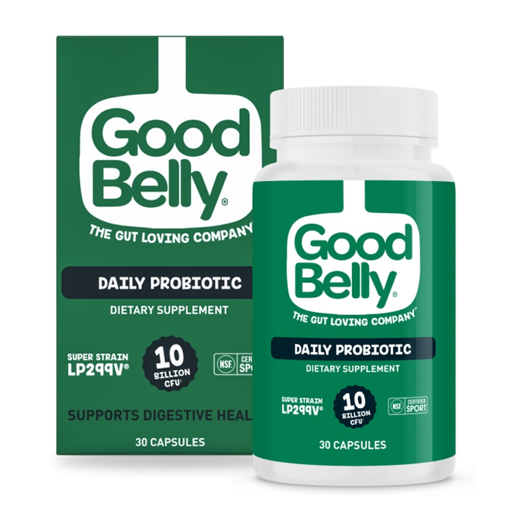 GoodBelly Probiotic capsule per la salute digestiva | Vegan Probiotic Supplemento con 10 miliardi di culture dal vivo | Probiotici per le donne e gli uomini | 30 capsule
