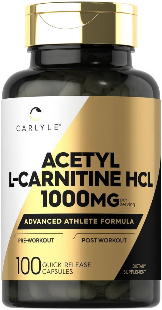 Carlyle Acetyl L-Carnitine HCL | 1000mg | 100 capsule | Formula di atletica avanzata | Supplemento pre-allenamento | Non-OGM & Gluten Free
