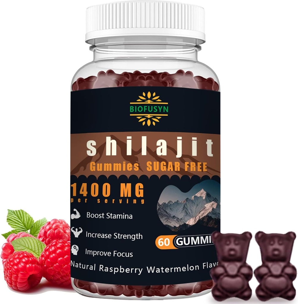 Shilajit Gummies per gli uomini e le donne - 1400mg, Pure Himalayan Supplement, Alto in minerali e acido Fulvico, energia, cervello, immunità Boost, lampone anguria Flavor