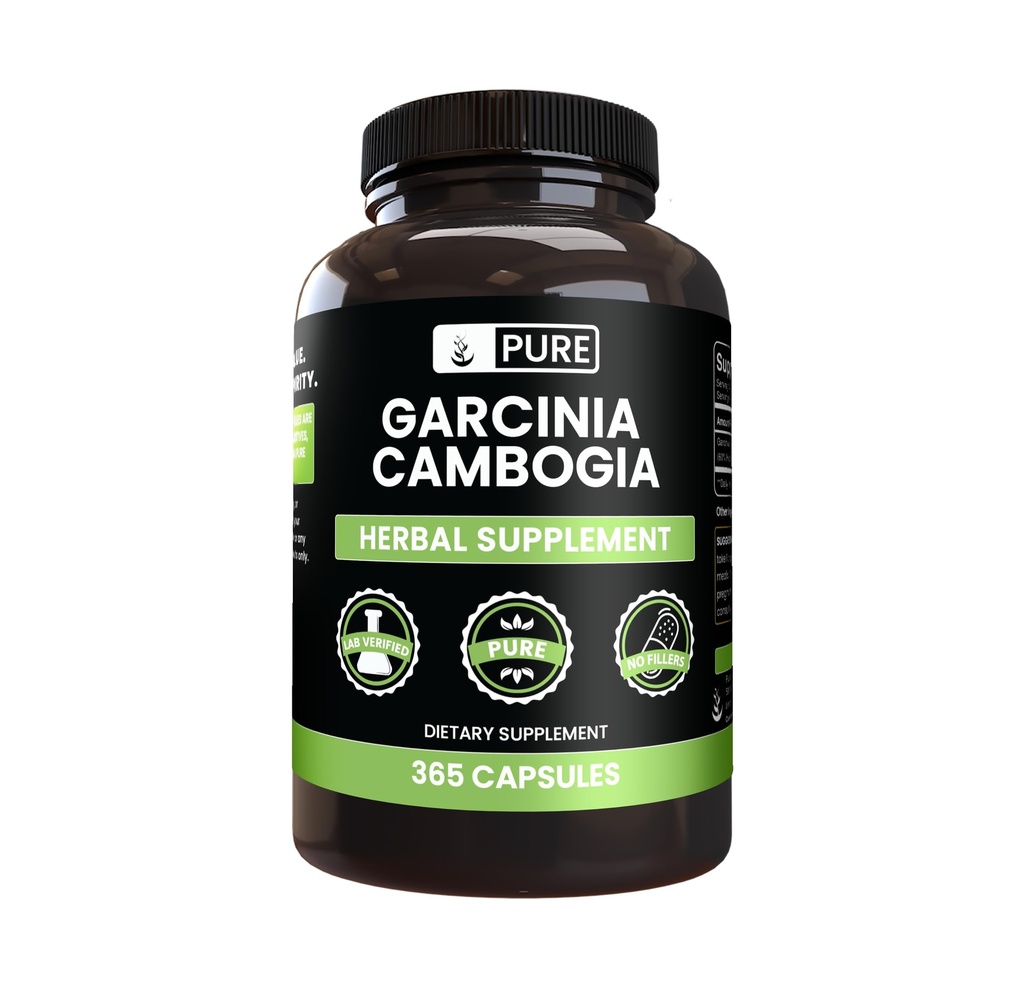 PURE ORIGINAL INGREDIENTI Garcinia Cambogia, nessun filler di magnesio o di riso, sempre puro, laboratorio verificato (365 conteggio)