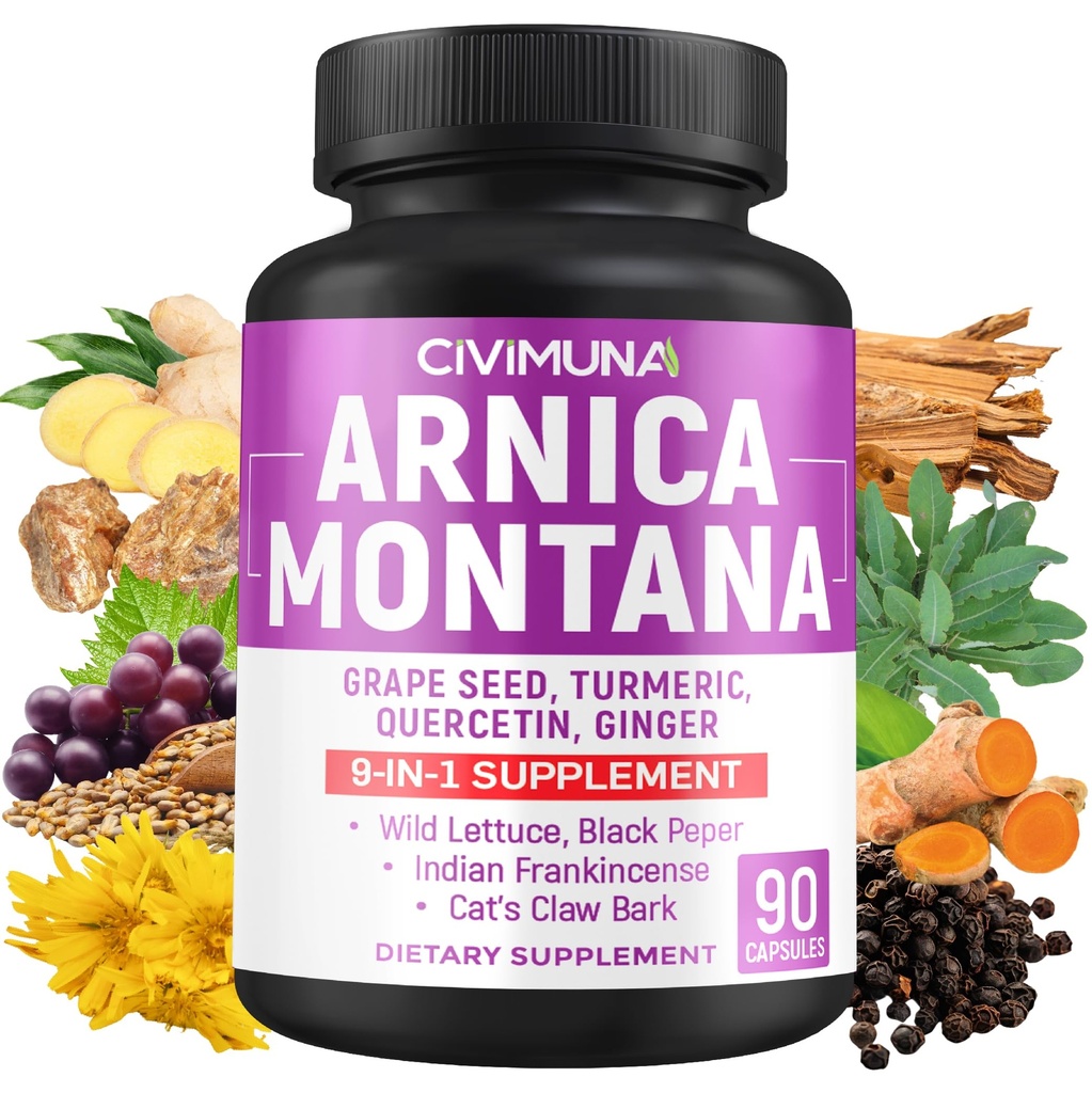 Arnica Capsule con Arnica, Seme di Uva, Turchese e Altro - 90 Capsule per 3 Mesi di Alimentazione