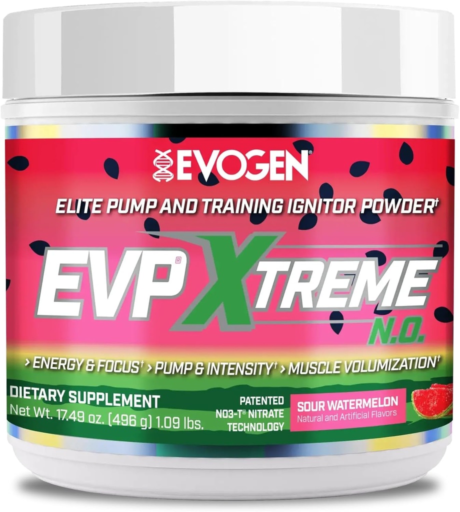 Evogen EVP Xtreme NO - Polvere pre-allenamento per gli uomini e le donne | Preallenamento senza zucchero con Beta Alanine, Creatina e Caffeina per l'energia e la pompa | Watermelon acida | 40 Serve