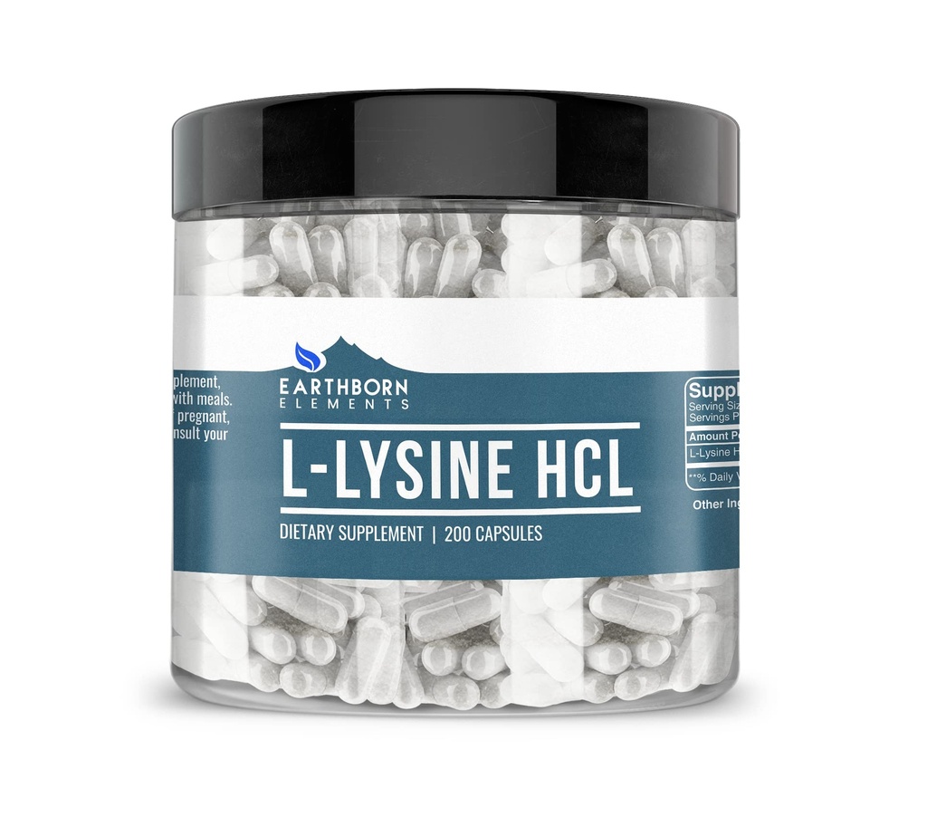 Elementi terrestri L-Lysine HCL 200 Capsule, Pure & Undiluted, Senza Additivi