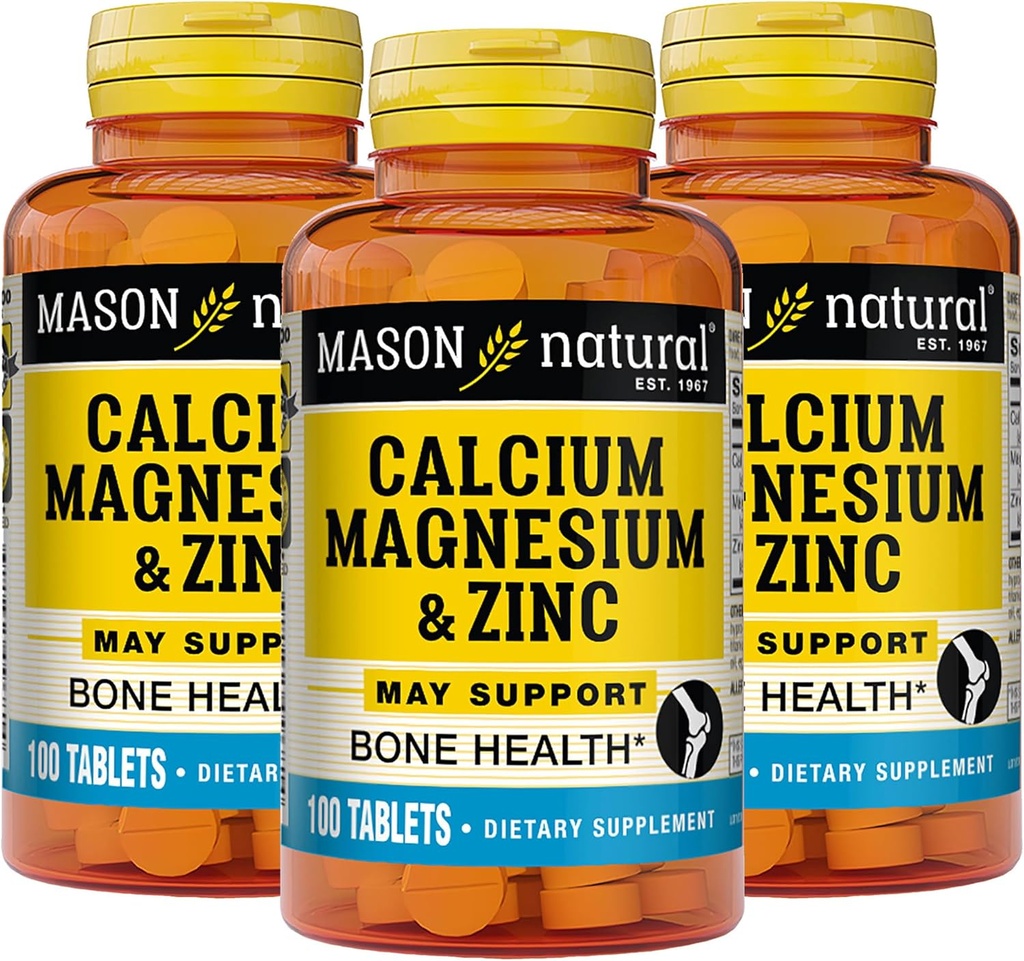 Mason Natural Calcium Magnesium & Zinc, 300, Alimentazione giornaliera, Supporta Normale Bone Salute e Sistema immunitario Booster, 3 Pack
