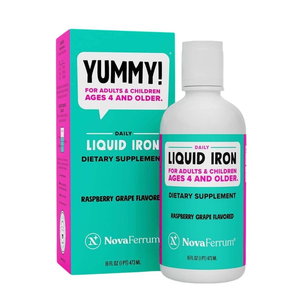 NovaFerrum Yummy 16 Fl Oz | Supplemento di ferro liquido per le età 4 & Up | 18mg di ferro/tbsp | Gluten Free | Zucchero-Free | Raspberry Grape