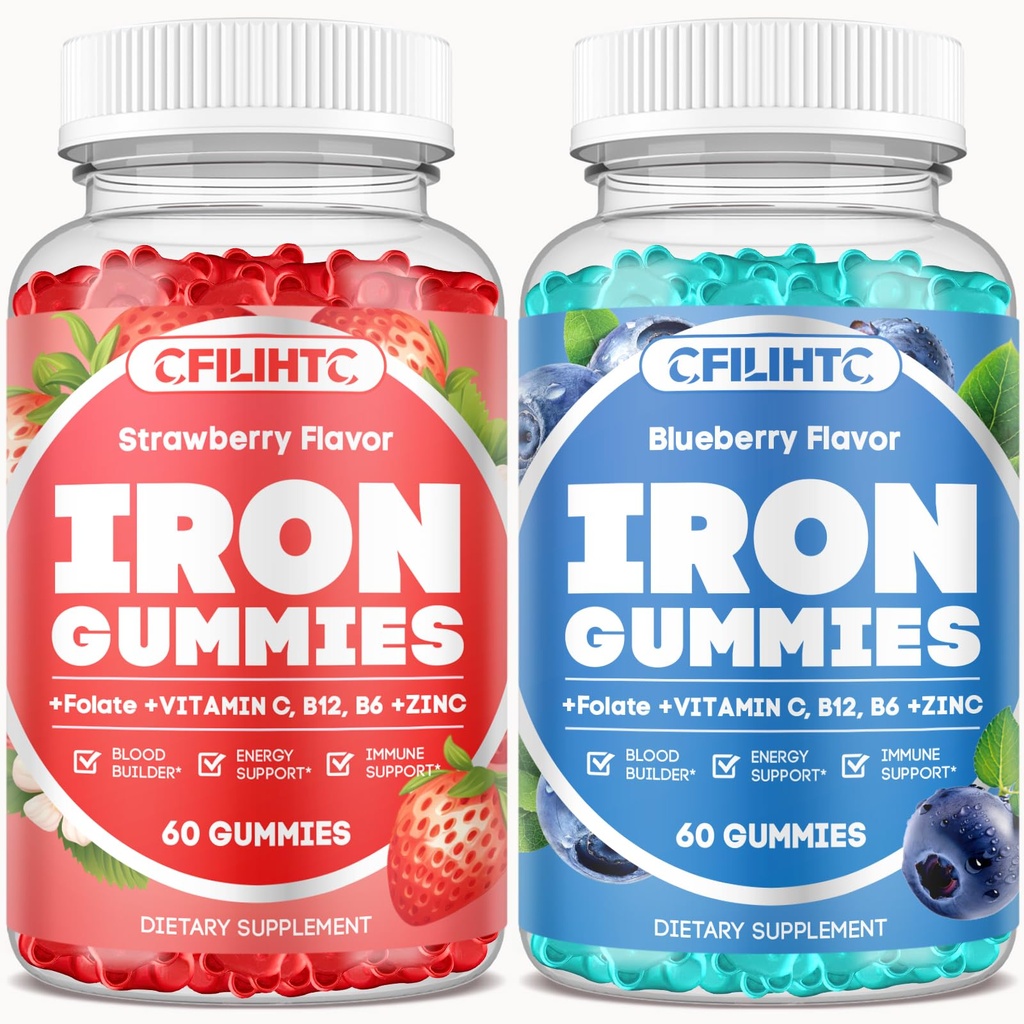 2 pacchi di ferro gommie per adulti e bambini supplemento di ferro fragola mirtillo Flavor