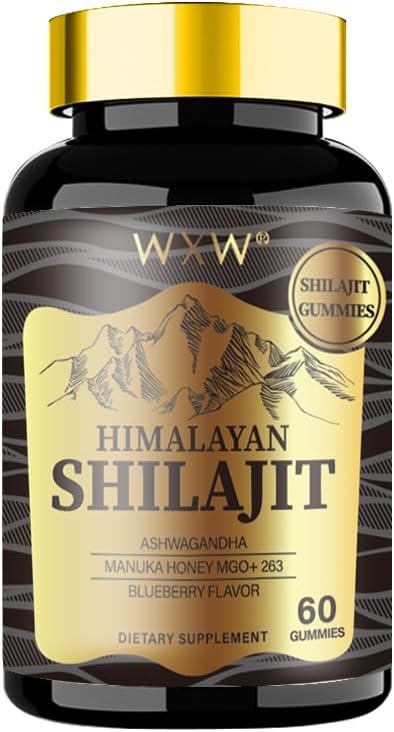 WXW Himalayan Shilajit Gummies, 60 Count, Blueberry Flavor, Supports After Training Recovery, Immune System, Digestion, Mind & Memory, Healthy Heart, Abilities cognitive (1 Bottiglia, Gold Shilajit)