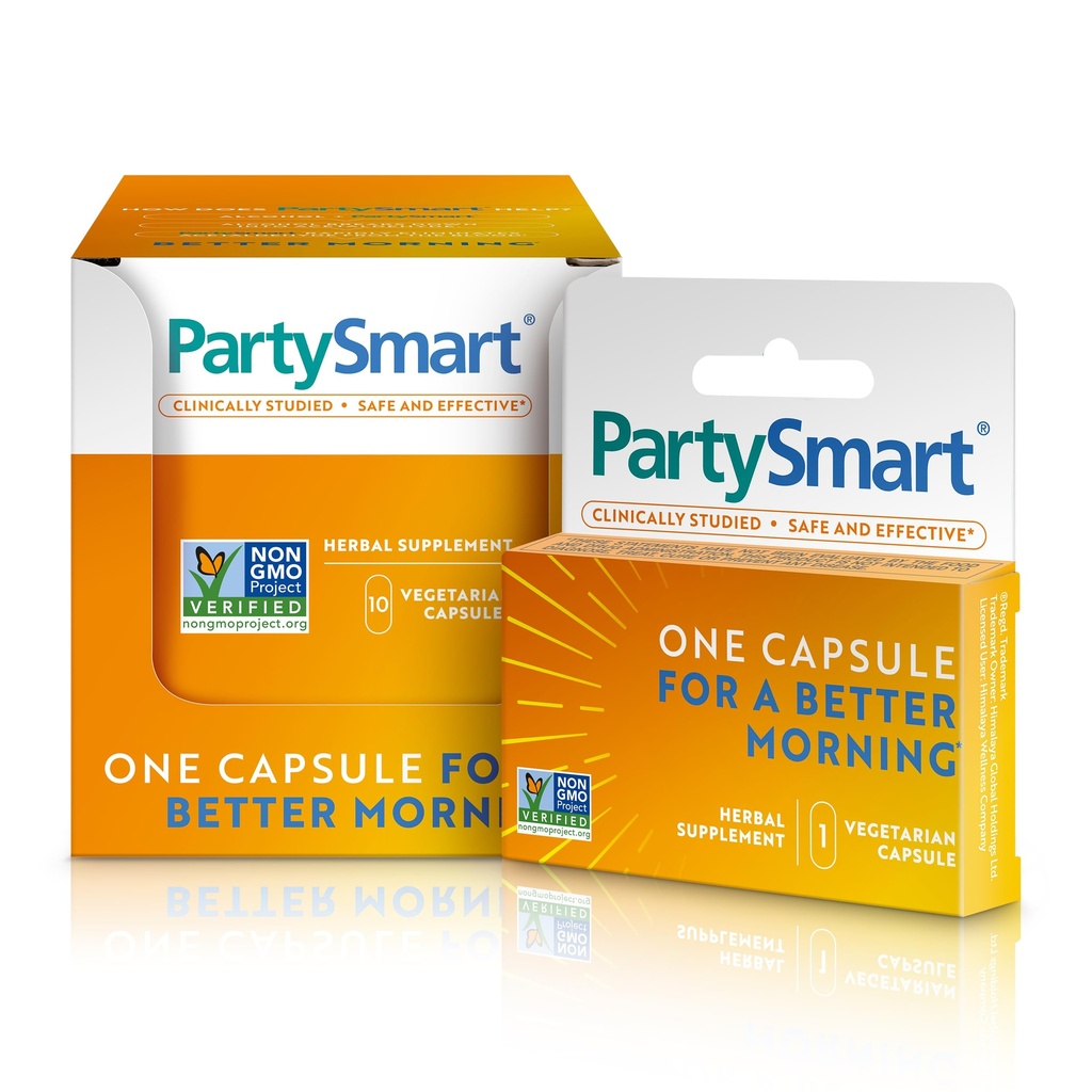 Himalaya PartySmart, 10 capsule individuali - Alcohol Breakdown Liver Support for a Better Morning After Drinking - Plant Based, Vegan, Non-OGM, Gluten Free, Clinically Studied