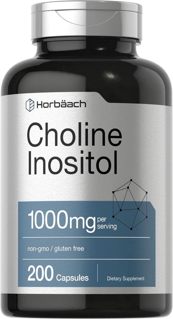 Horbaach Choline Inositol 1000mg Supplemento | 200 capsule | Non OGM, Gluten Free