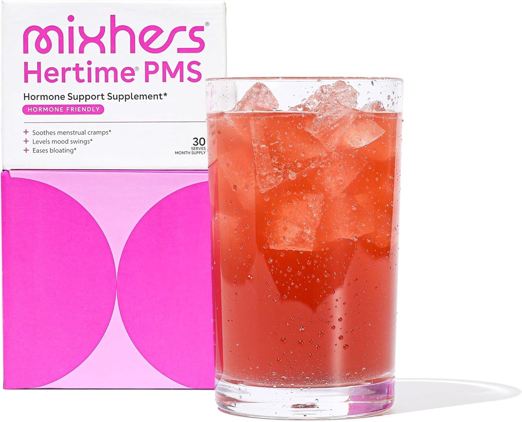 MIXHERS Hertime PMS - Supporto ormonale per le donne - PMS & Comfort mestruale - con Chasteberry, Radici di peonia, Ginseng siberiano - Supplemento per le donne - 15 Bevande Packets - Sugar Free - Pomegranate Mango