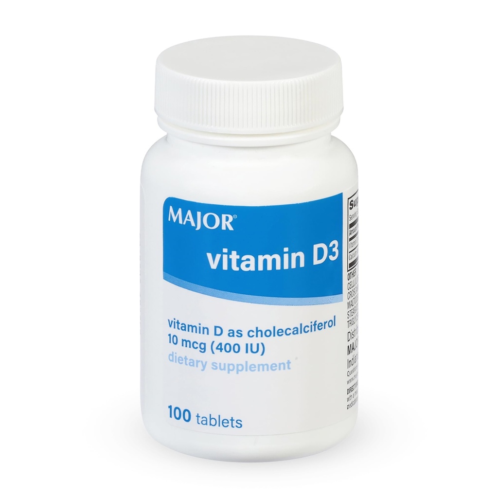 MAJOR Vitamin D3 10mcg (400 IU) - Contiene 25 mg di calcio - Supplemento dietetico - 100 compresse (1 confezione)