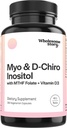 Myo-Inositol & D-Chiro Inositol Capsule con MTHF, Folate, Vitamina D | Supporto per funzione ovarica, bilancia dell'ormone, e livelli di omocisteina | Integratori di fertilità per le donne | 360 Conte 40:1 Ratio