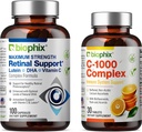 biophix Retinal Support Maximum Strength Complex Formula 100 Capsules - Free C-1000 30 Tablets - Zinc Vitamin C E Lutein DHA Omega-3 Astaxantina Acido Ialuronico - Supporta la salute della visione dell'occhio