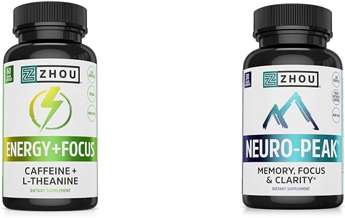 Zhou Caffeina 100mg L-teanina 200mg Nootropic 60 capsule e Neuro Peak Brain Support DMAE Bacopa 30 capsule