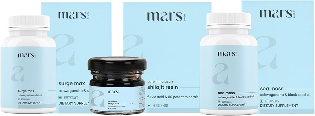 Mars by GHC Performance Plus Combo | Surge Max Caps, Pure Himalayan Shilajit Resina, Black Seed & Natural Sea Moss Capsule | Supports Energy, Stamina & Overall Well-Being | Confezione da 1