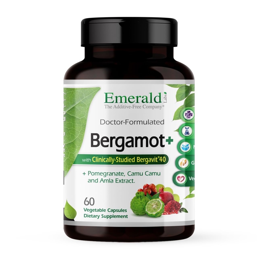 EMERALD LABS Bergamot+ - Supporta il metabolismo e la salute del cuore con Bergamotto, Melograno, Amla & Camu Camu - Gluten-Free & Vegan - 60 Capsule vegetali (30 Serve)