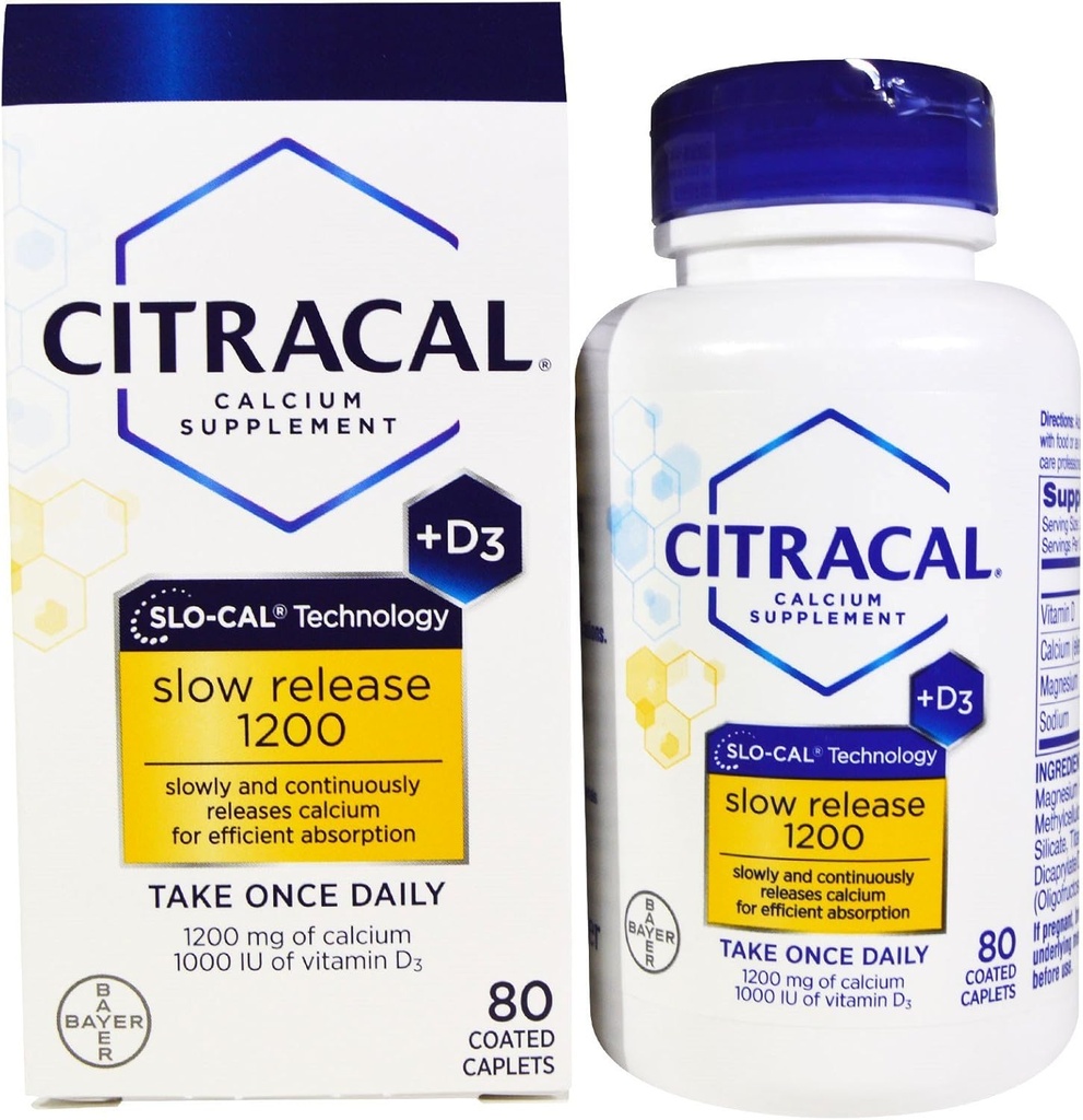 Citracal Calcium +D Slow Release 1200, Compresse rivestite - 80 ea (Pack of 2)