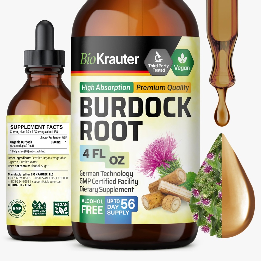 BIO KRAUTER Burdock Root Tincture - Antiossidante Supporto Liquido Supplemento - Burdock Root Extract - Alcol e Sugar Free - Vegan Drops 4 Fl.Oz.