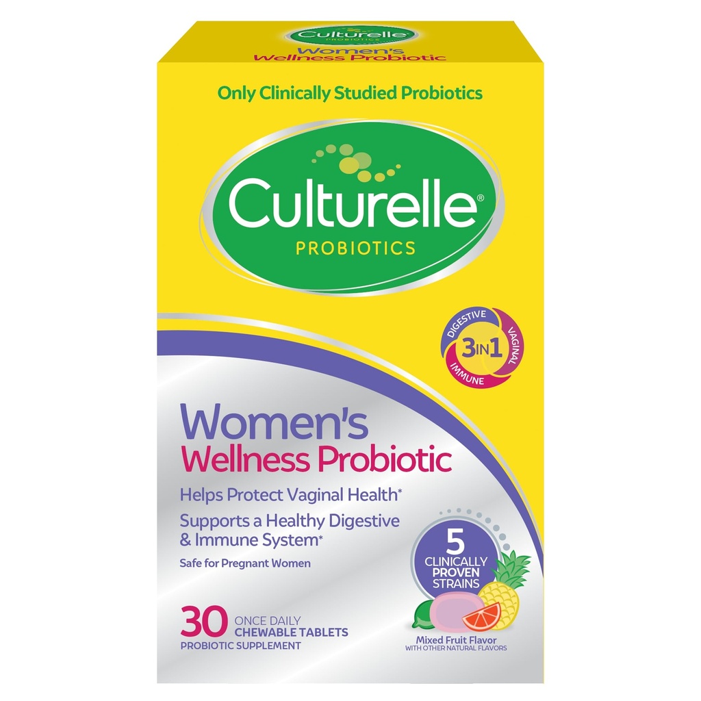 Culturelle Benessere femminile, Daily Chewable Probiotics for Women - Supporta la salute digestiva, vaginale e immunitaria, Diarrea occasionale, Gas & Bloating - Non-GMO - 30 Conte