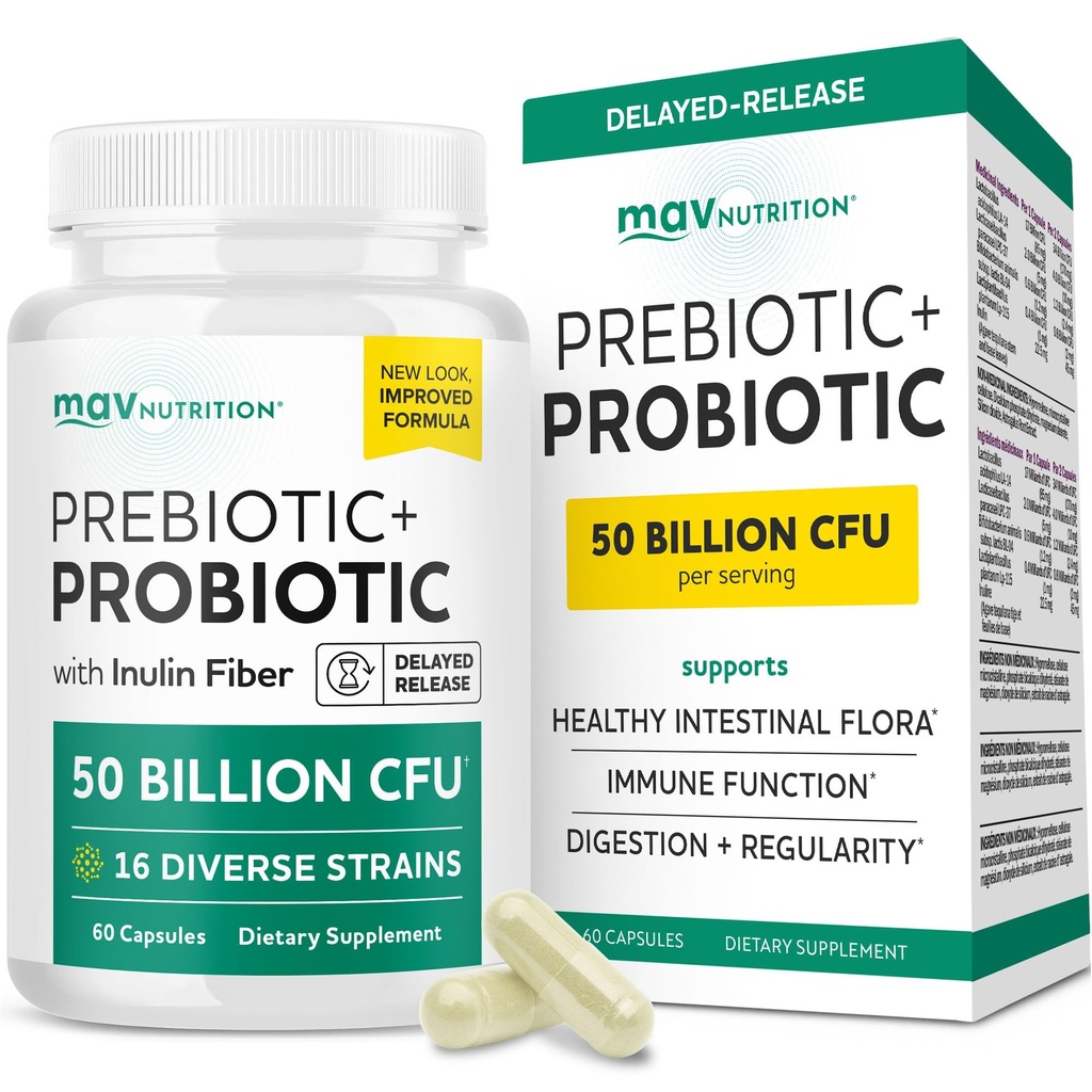 Prebiotici e probiotici per le donne e gli uomini | Pre e Probiotici per la salute del fegato & Bloating Relief | Synbiotic con 20 miliardi di CFU Lactobacillus & Bifidobacterium | Shelf-Stable | Vegetariano | 60 Ct.