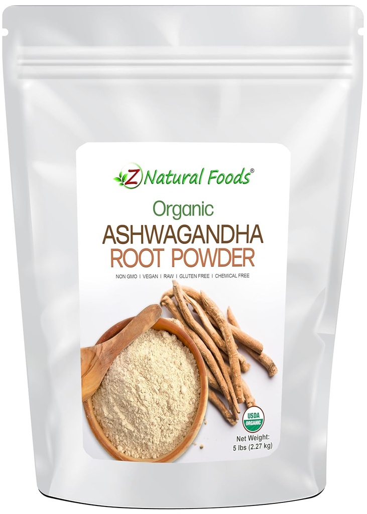 Z Cibi naturali Polvere di radice di Ashwagandha organica - Bulk 5 lb Dimensioni - Potente Adaptogen & Ayurvedic Superstar - Fai le tue capsule e pillole - 100% puro, crudo, chimico libero, non OGM