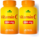 ALFA VITAMINS Vitamina C Supplemento 1000mg, potente antiossidante per il supporto immunitario e la pelle sana, promuove la formazione del collagene, supplemento dietetico per il benessere quotidiano, 100 compresse, 2 confezione di bottiglia