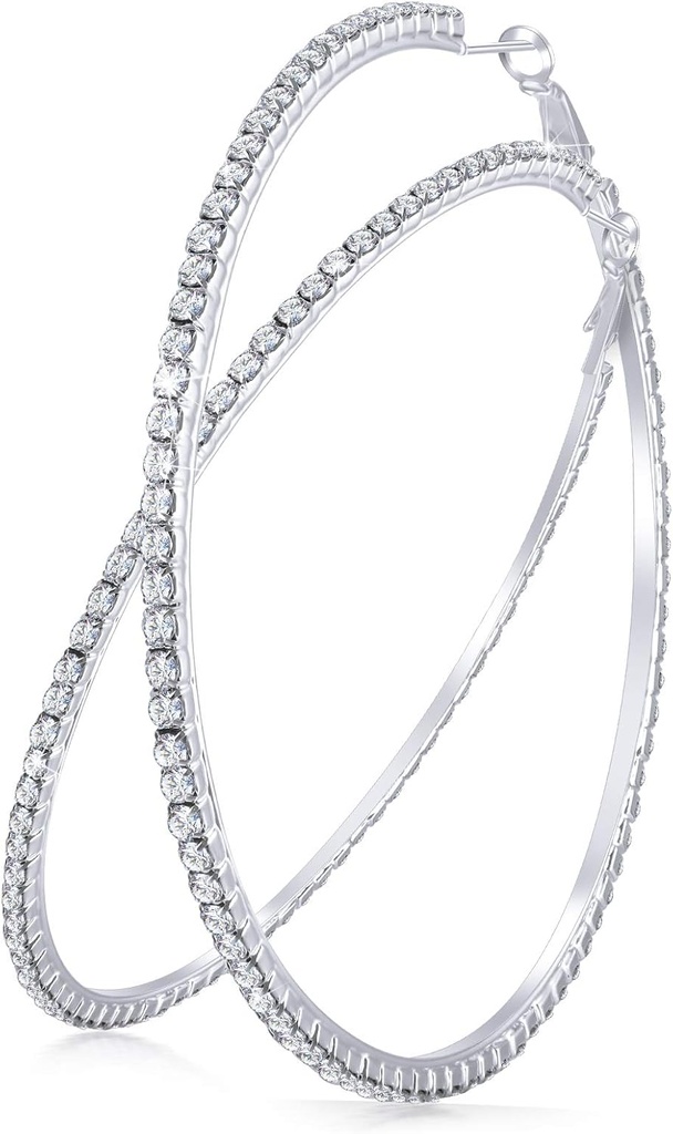Grande strass Hoop orecchini cristallino strass lustrino grande cerchio orecchini per le donne festa di nozze, 80 mm