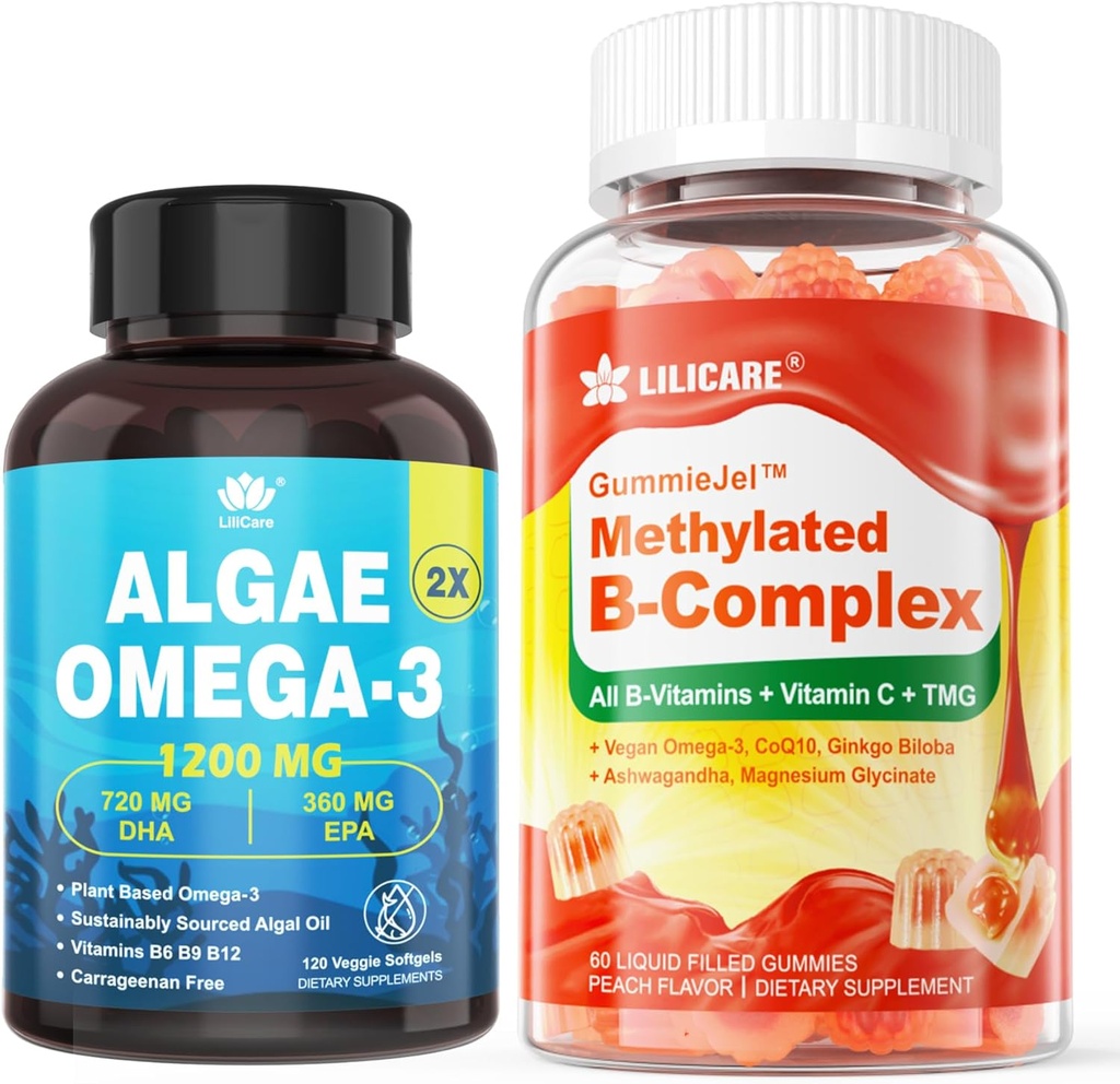 Vitamina B complesso riempito Gummies & Alghe vegetali Omega 3 1200mg supplemento