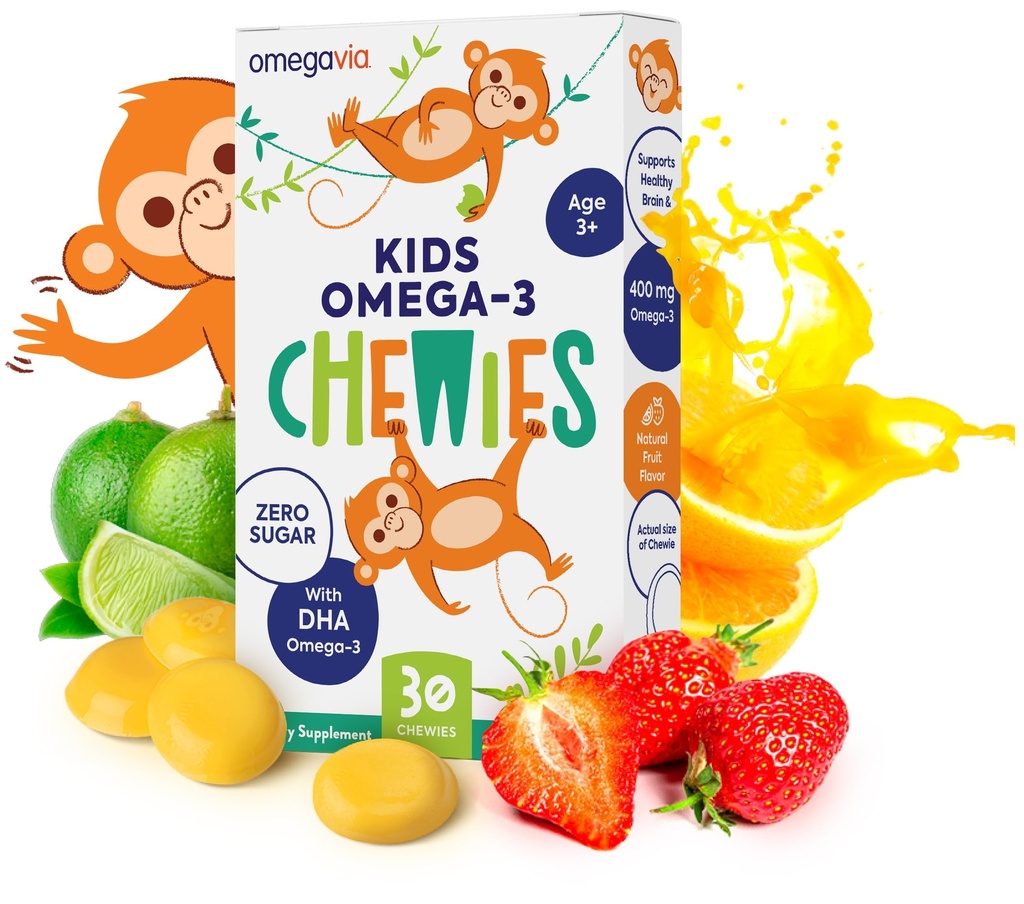 Omega 3 Gummies - Ultra-High DHA Chewable Gel Gummy - Omega 3 per bambini Supporta la salute del cervello e degli occhi - Frutta naturale senza zucchero aroma - Bambini Omega 3 Fish Oil Gummies (30 Conte)