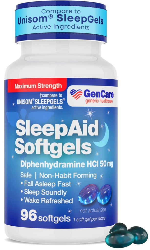 Supplemento di aiuto per il sonno notturno per adulti Pillole a sonno profondo con Difenidramina HCl 50mg a Autunno Asleep Più veloce- forte non-Habit Formando PM Sleeping Relief [96 Softgels]
