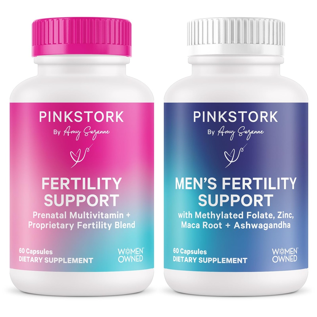 Pink Stork His and Hers Fertility Bundle: Integratori di fertilità per le donne, Integratori di fertilità per gli uomini, Vitamina Prenatale di fertilità, Vitex, Inositol, Folate, Vitamina B6, 60 Capsule