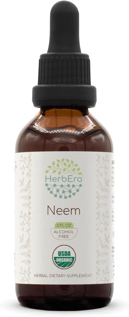 HerbEra Neem B60 Estratto di erbe senza alcool, gocce di liquido concentrate Natural USDA Organic (Azadirachta Indica) Foglia secca (2 fl oz)