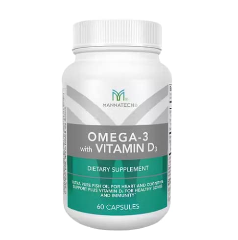 Mannatech Omega-3 con vitamina D3 per Bone, salute del cuore e supporto cognitivo, fatto di olio di pesce puro