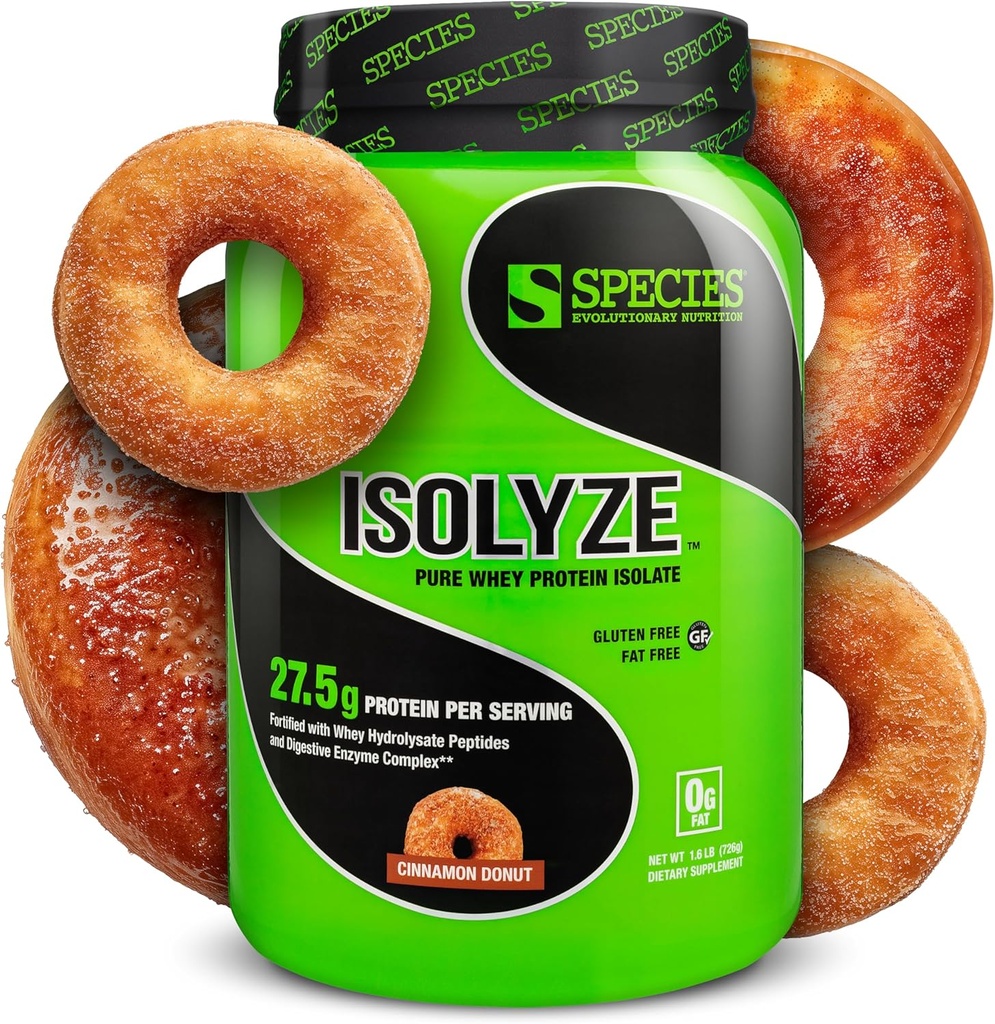 Specie Nutrition Isolyze Whey Protein Powder, 100% Whey Isolate for Muscle Building, 27.5g Protein Per Scoop, No Sugar & Low Fat (Cinnamon Donut, 22 Servings)