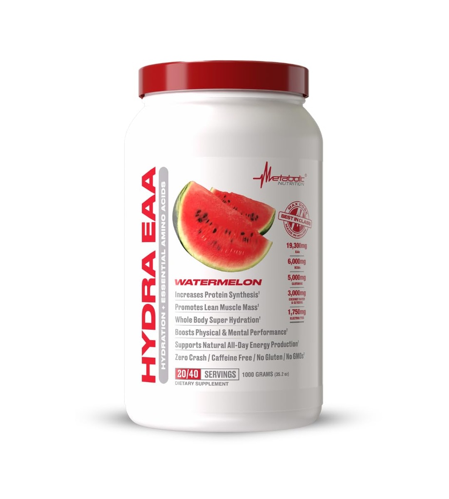 Idra EAA di nutrizione metabolica, 1000g di aminoacidi essenziali + Idratazione, EAA, BCAA, Glutamina, Electorlytes, Acque di cocco & Glycerol, Sapori incredibili (Watermelon, 1000g)