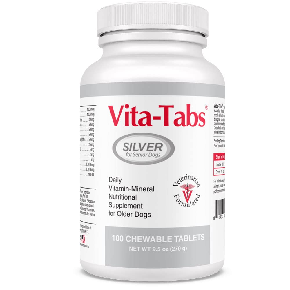Argento - Vitamine, Minerali, Nutrienti - Supporto per Cane Senior - Supplemento per Bone sano, Joint, Energy, Immune System - 100 compresse masticabili