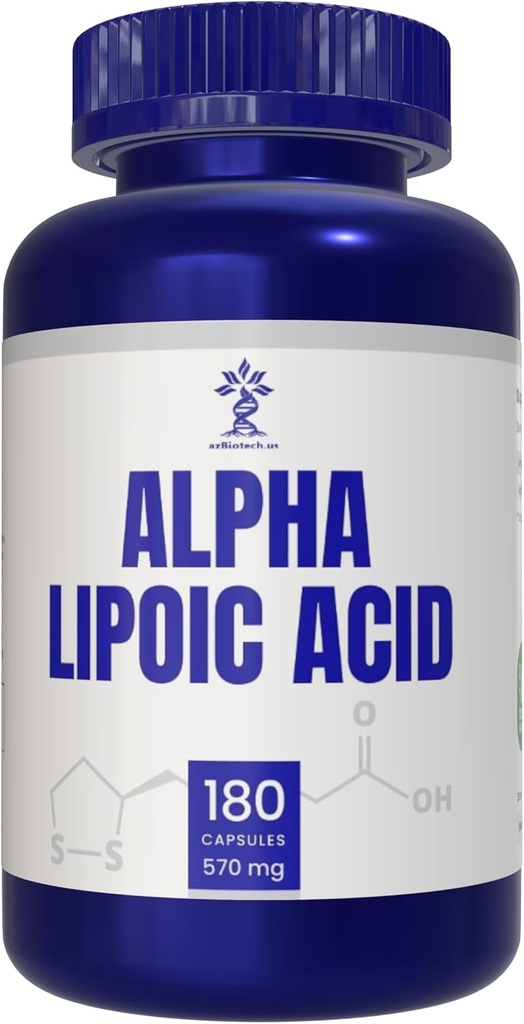 Acido alfa lipoico (ALA) 570 mg capsule - 180 conte, senza glutine, non OGM, vegan
