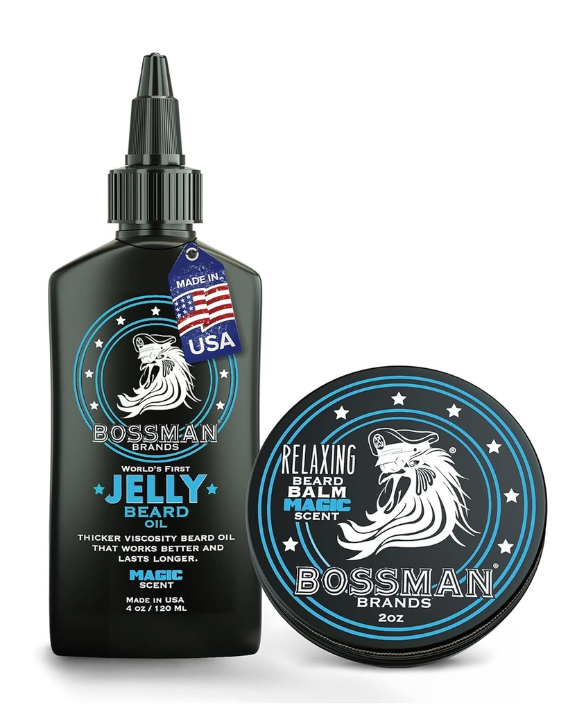Bossman Jelly Beard olio per uomo & Beard Balm per gli uomini Combo - Softens, Tames idrata e condizioni - Magic Scent - Ingredienti naturali & Made in Italy