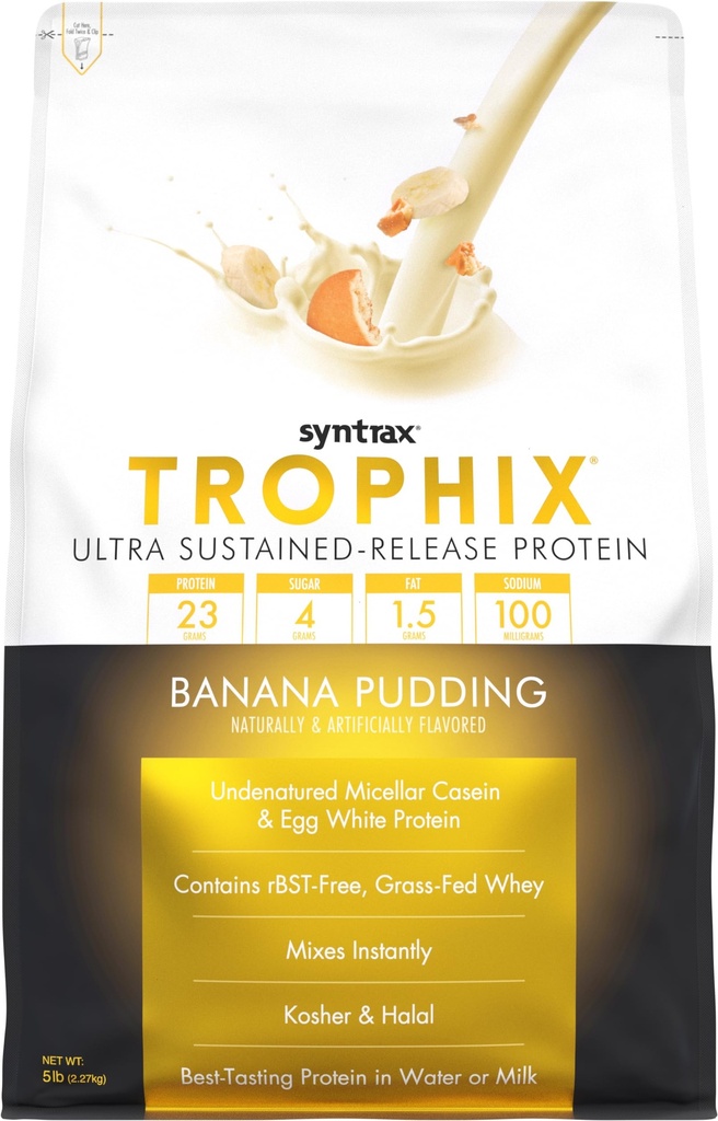 Sintrax Nutrition Trophix, Ultra Sustain-Release Protein Powder Blend, Banana Pudding, 5 lbs.