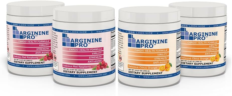 L-ARGININE PRO | 5.500mg L-Arginina Plus L-Citrullina 1,100 mg di lampone e polvere arancione Bere supplemento di miscela per la produzione di ossido nitrico aumentata