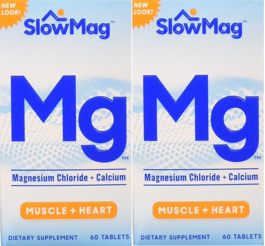 Cloruro di Magnesio Slow-Mag con Calcio, Imballaggio Vary May, 60 Conte (Pacchetto di 2)