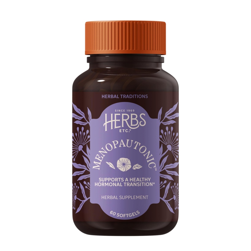 Erbe Etc. Menopautonico - Supporto Ormoni sani - Menopausal Health Supplement con Chastetree Berry, Nero Cohosh & Ginseng - Supporta Ovary Health & Vaginal Walls - 60 Softgels (60 Servings)