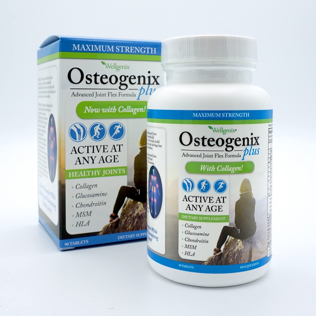 Wellgenix Osteogenix Advanced Joint Flex Formula (90 Ct) - Supplemento al ginocchio con Collageno II, Glucosamina, Condroitina, MSM & HLA - Lubrificazione e Discomfort Support Tablet per Uomo e Donne