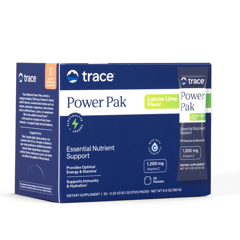 Trace Minerals Power Pak Multivitamin e Multimineral Packets - Supporto elettrolita - 1200 mg Vitamina C plus 70+ Minerali Trace - Lime Lime Flavor - 30 Packets